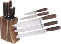 Hen & Rooster 5pc Wood Handle Kitchen Knife Set W/ Storage Block I063
