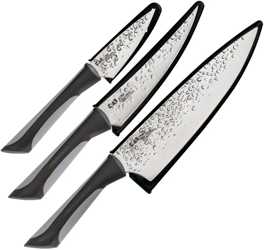 Kai USA Luna Three Piece Kitchen Gray Stainless Fixed Blade Knife Set 0370 1 Kai USA Luna Three Piece Kitchen Gray Stainless Fixed Blade Knife Set 0370
