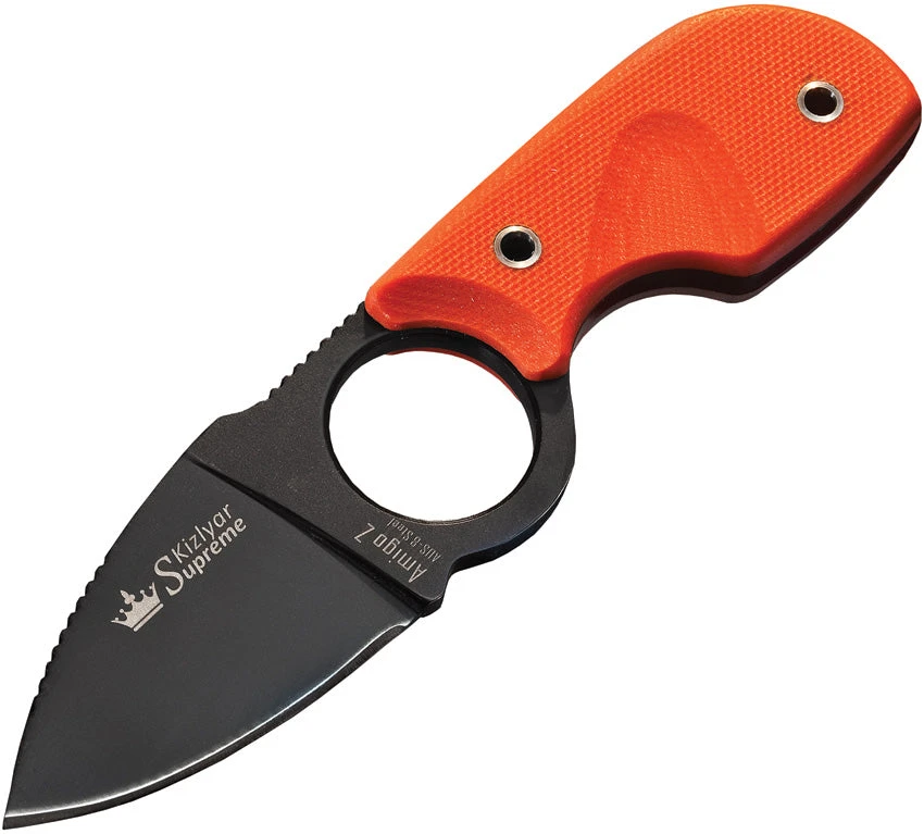 Kizlyar Amigo Z Orange G10 Handle Black TiNi AUS-8 Neck Knife W/ Sheath 0097 1 Kizlyar Amigo Z Orange G10 Handle Black TiNi AUS-8 Neck Knife W/ Sheath 0097