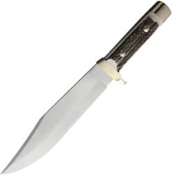 Linder Deluxe Bowie Stag 440 Stainless Fixed Blade Knife W/ Belt Sheath 177525