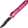 Microtech Automatic Ultratech OTF Knife Pink Aluminum Black Partial Serrated Drop Point Blade 1212PK