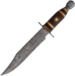 Marbles Damascus 14" Wood Handle Bowie Fixed Blade Knife + Sheath 483