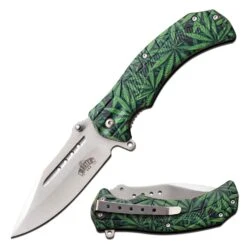 Master Lot Of 12 A/O Marijuana Leaf Green Folding 3Cr13 Pocket Knife A111GNXX
