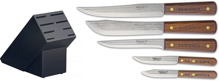 Old Hickory Kitchen Set Brown Wood Carbon Steel Fixed Blade Knives 7220 1 Old Hickory Kitchen Set Brown Wood Carbon Steel Fixed Blade Knives 7220