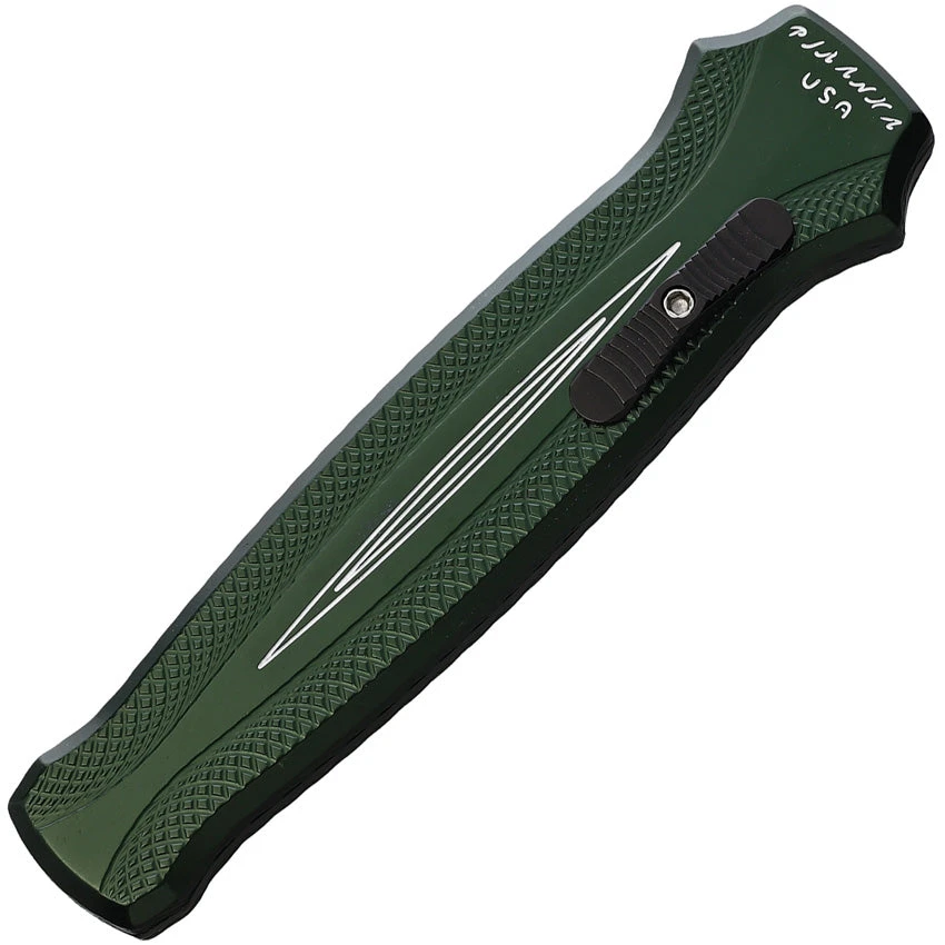 Piranha Knives Automatic Rated-R Knife OTF Green Aluminum 154CM Blade CP19G 2 Piranha Knives Automatic Rated-R Knife OTF Green Aluminum 154CM Blade CP19G - Image 2
