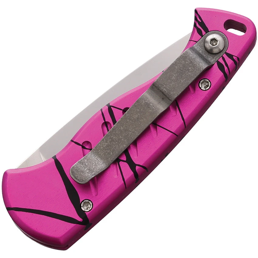 Piranha Knives Automatic Fingerling Knife Button Lock Pink Aluminum 154CM Steel Blade CP2PK 2 Piranha Knives Automatic Fingerling Knife Button Lock Pink Aluminum 154CM Steel Blade CP2PK - Image 2