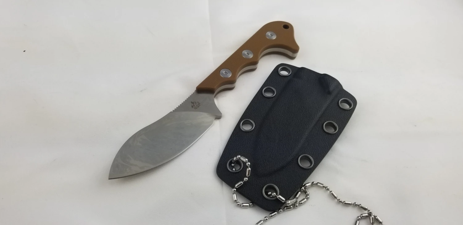 QSP Knives Neckmuk Brown G10 D2 Steel Fixed Blade Neck Knife W/ Sheath 125B 6 QSP Knives Neckmuk Brown G10 D2 Steel Fixed Blade Neck Knife W/ Sheath 125B - Image 6