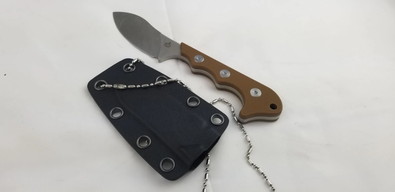 QSP Knives Neckmuk Brown G10 D2 Steel Fixed Blade Neck Knife W/ Sheath 125B 8 QSP Knives Neckmuk Brown G10 D2 Steel Fixed Blade Neck Knife W/ Sheath 125B - Image 8