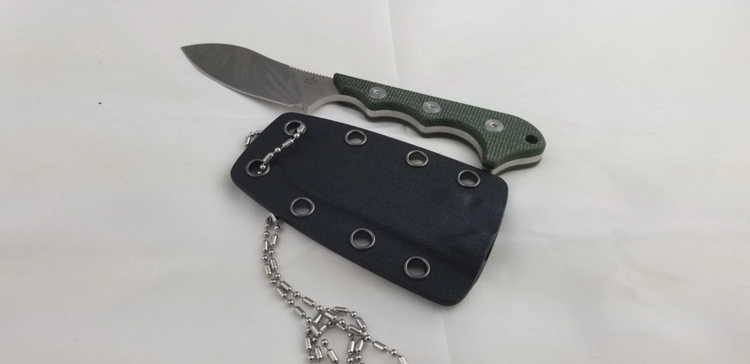 QSP Knives Neckmuk Green Micarta D2 Steel Fixed Blade Neck Knife W/ Sheath 125F 8 QSP Knives Neckmuk Green Micarta D2 Steel Fixed Blade Neck Knife W/ Sheath 125F - Image 8