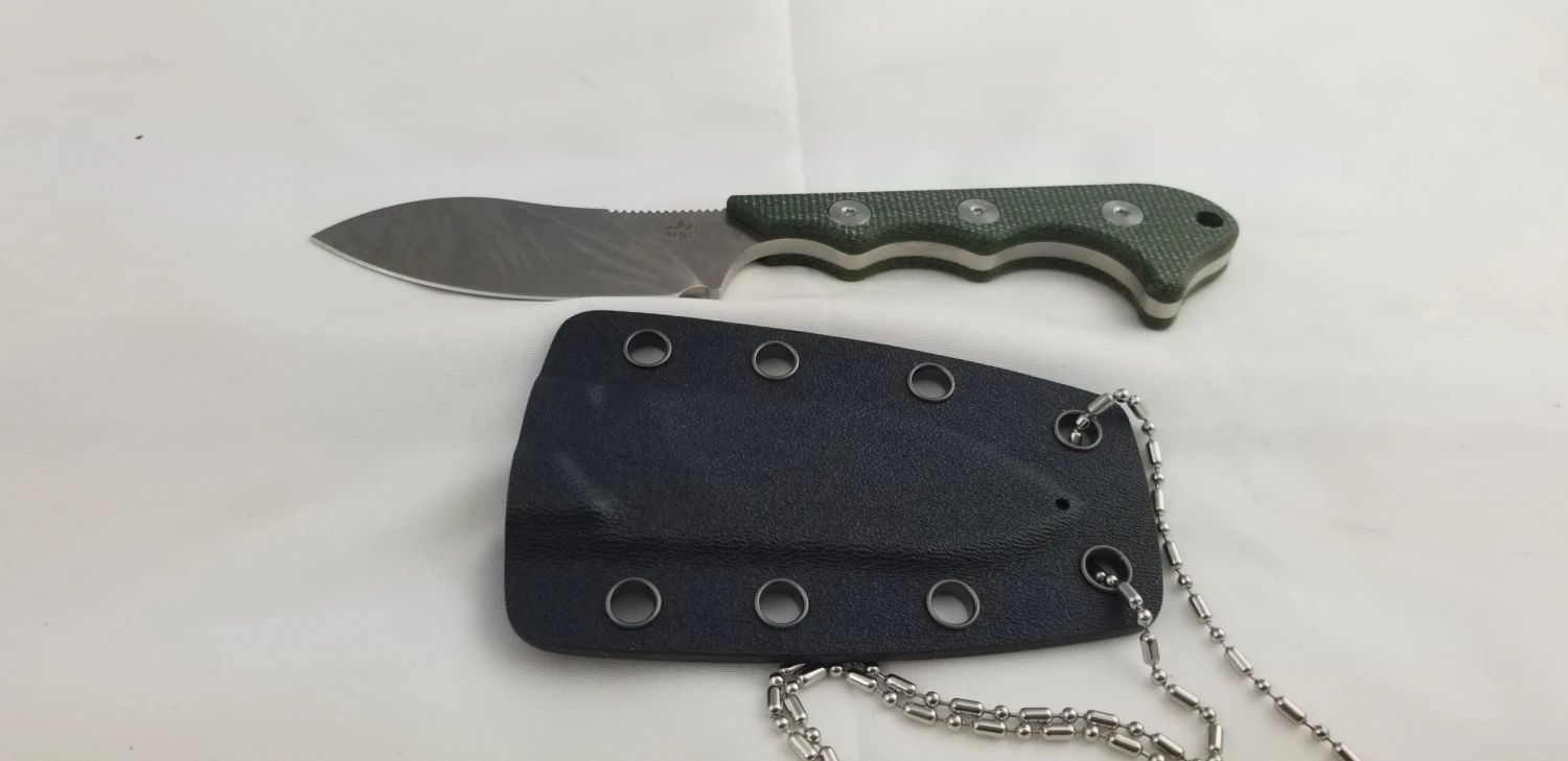 QSP Knives Neckmuk Green Micarta D2 Steel Fixed Blade Neck Knife W/ Sheath 125F 12 QSP Knives Neckmuk Green Micarta D2 Steel Fixed Blade Neck Knife W/ Sheath 125F - Image 12
