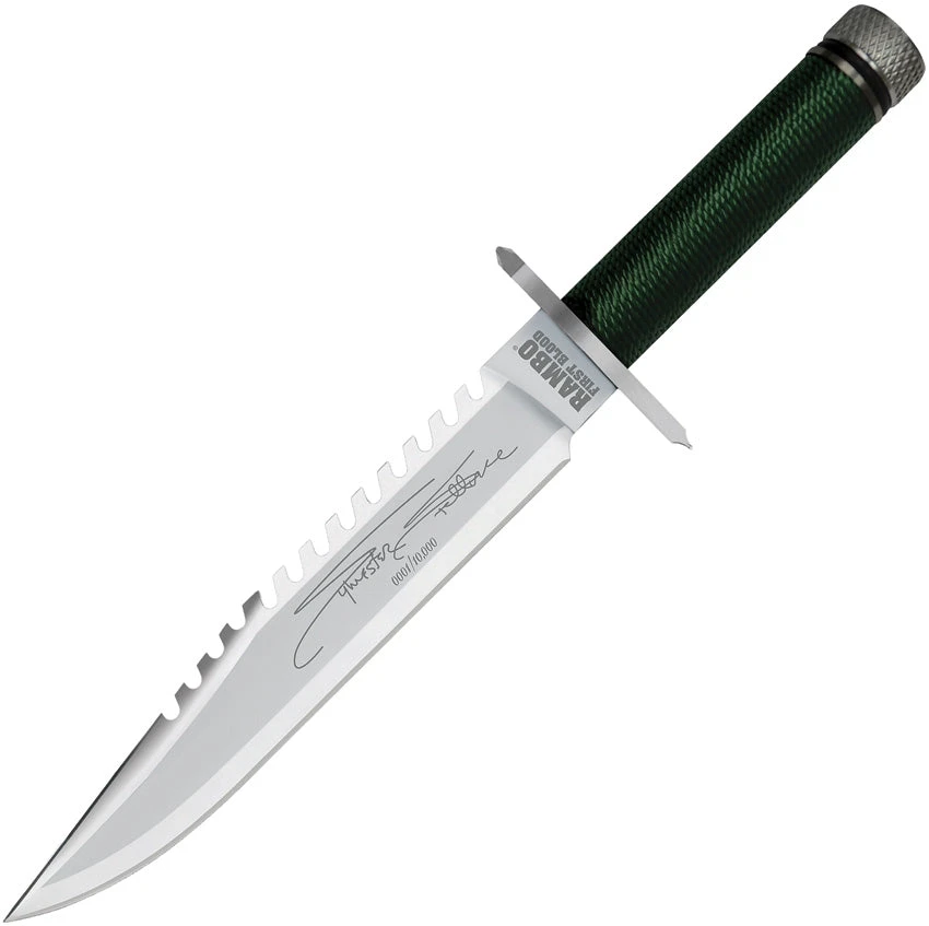 Rambo Mini First Blood Bowie OD Green Cord Stainless Fixed Blade Knife W/ Sheath 9431 1 Rambo Mini First Blood Bowie OD Green Cord Stainless Fixed Blade Knife W/ Sheath 9431