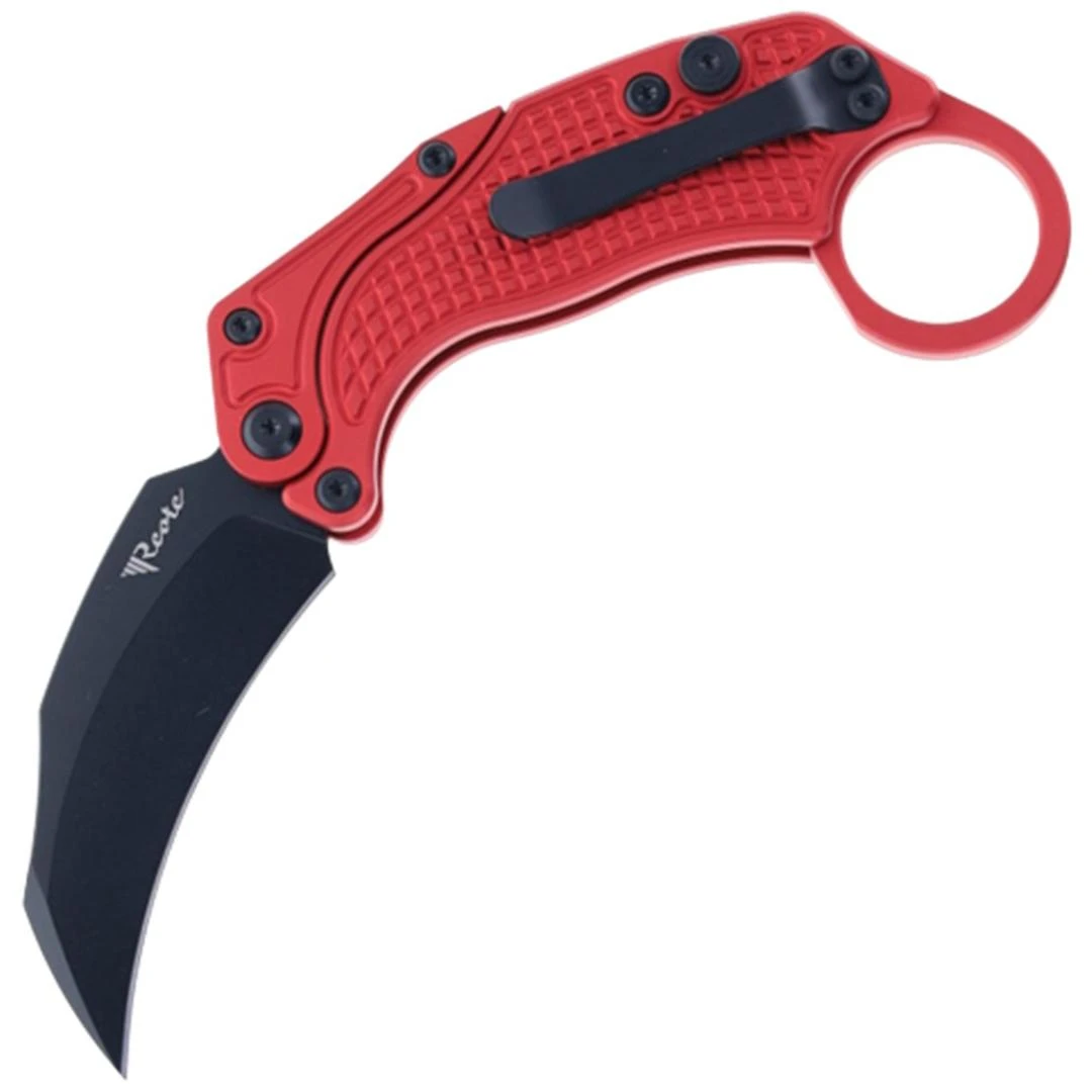 Reate Knives EXO-K Karambit Button Lock Red Aluminum Folding Black N690 Pocket Knife 120 1 Reate Knives EXO-K Karambit Button Lock Red Aluminum Folding Black N690 Pocket Knife 120