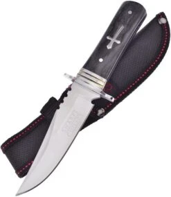 Frost Cross Bowie Sharps Black Pakkawood Handle Stainless Fixed Knife SHP009
