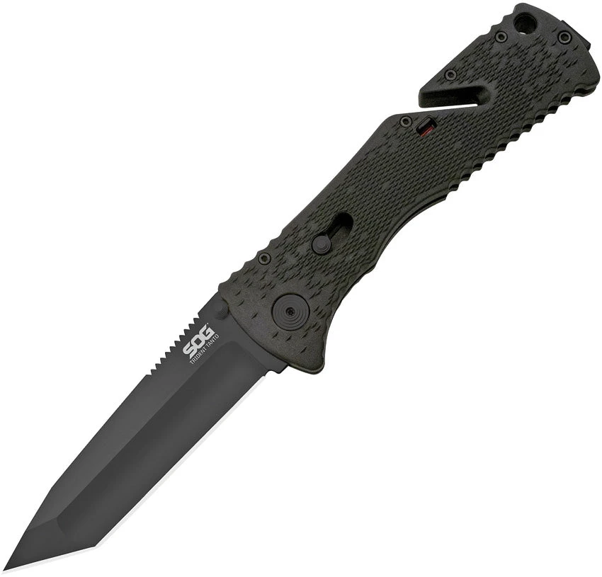 SOG Trident Piston Lock A/O Black Straight Tanto AUS-8 Folding Knife TF7CP 1 SOG Trident Piston Lock A/O Black Straight Tanto AUS-8 Folding Knife TF7CP