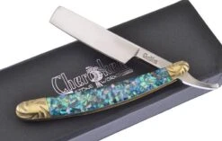 Frost Cutlery Crushed Green Abalone Handle Folding Straight Blade Razor SW148ABG