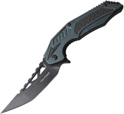 Tac Force Linerlock A/O Black Folding Knife W/ Blue/Green Aluminum Handle 1003BL