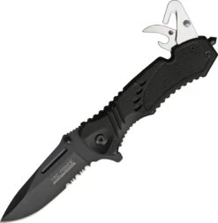 Tac Force Rescue Linerlock A/O Black Aluminum Handle Hook Folding Knife 606B