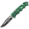 Tac Force Rescue Linerlock A/O Green & Black Skull Aluminum Folding Knife 809GN
