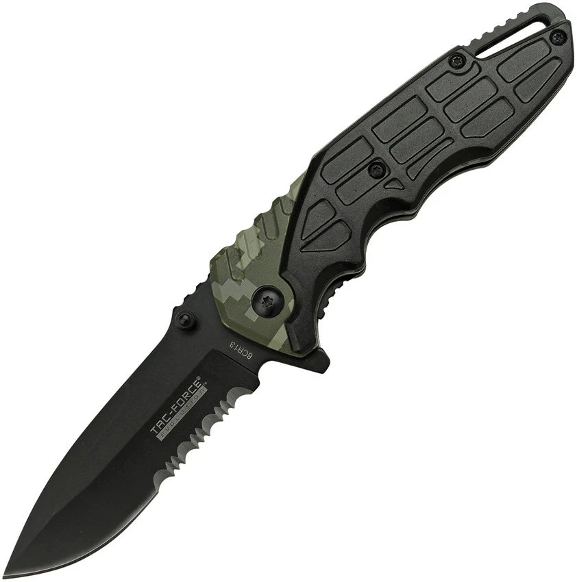 Tac Force Evolution Linerlock A/O Camo Handle Serrated Folding Knife EA030BCA 1 Tac Force Evolution Linerlock A/O Camo Handle Serrated Folding Knife EA030BCA