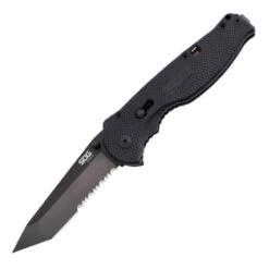 SOG Flash II Piston Lock A/O Serrated Stainless Black Folding Knife TFSAT98CP