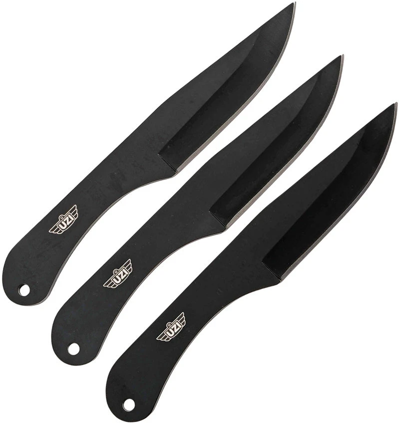 UZI 3pc Black Fixed Blade Throwing Knife Set W/ Sheath KTRW004 1 UZI 3pc Black Fixed Blade Throwing Knife Set W/ Sheath KTRW004