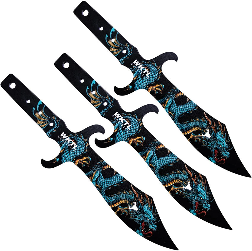 Toro Knives Tesoro Blue Water Dragon Black Stainless 3pc Throwing Knives Set 072 1 Toro Knives Tesoro Blue Water Dragon Black Stainless 3pc Throwing Knives Set 072