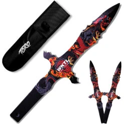 Toro Knives Grito Red Fire Dragon Black Stainless 3pc Throwing Knives Set 073 5 Toro Knives Grito Red Fire Dragon Black Stainless 3pc Throwing Knives Set 073 -Elite Knives Shop WKTL073 add 02