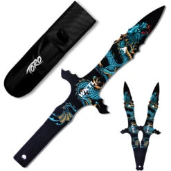 Toro Knives Grito Blue Water Dragon Black Stainless 3pc Throwing Knives Set 074 -Elite Knives Shop WKTL074 add 02
