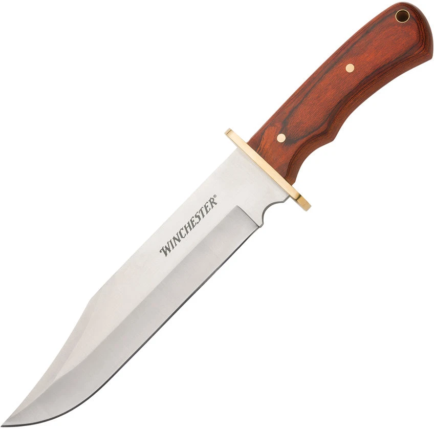 Winchester Bowie Brown Wood Stainless Fixed Blade Knife W/ Sheath 6220001W 1 Winchester Bowie Brown Wood Stainless Fixed Blade Knife W/ Sheath 6220001W