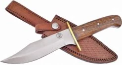 Frost Cutlery Chipaway Fixed Blade Bowie Walnut Wood Knife W/ Leather Sheath CW677WW